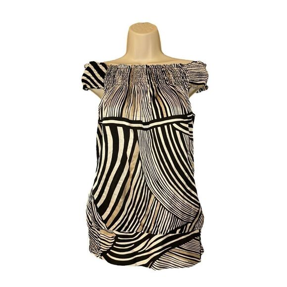 WHBM S Silk Blend Off Shoulder Geometric Animal Zebra Print Blouse Maximalism - Picture 1 of 7